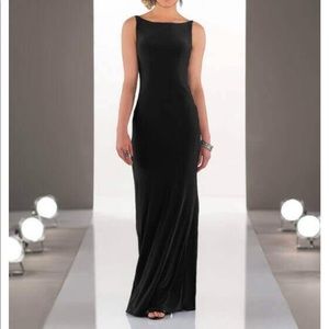 Sorella Vita boat neck black gown with cowl back